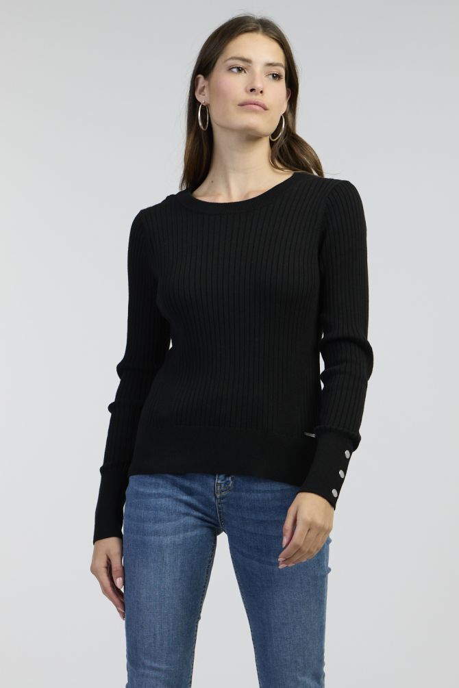 סריג בד מפוספס עם צווארון עגול לאישה