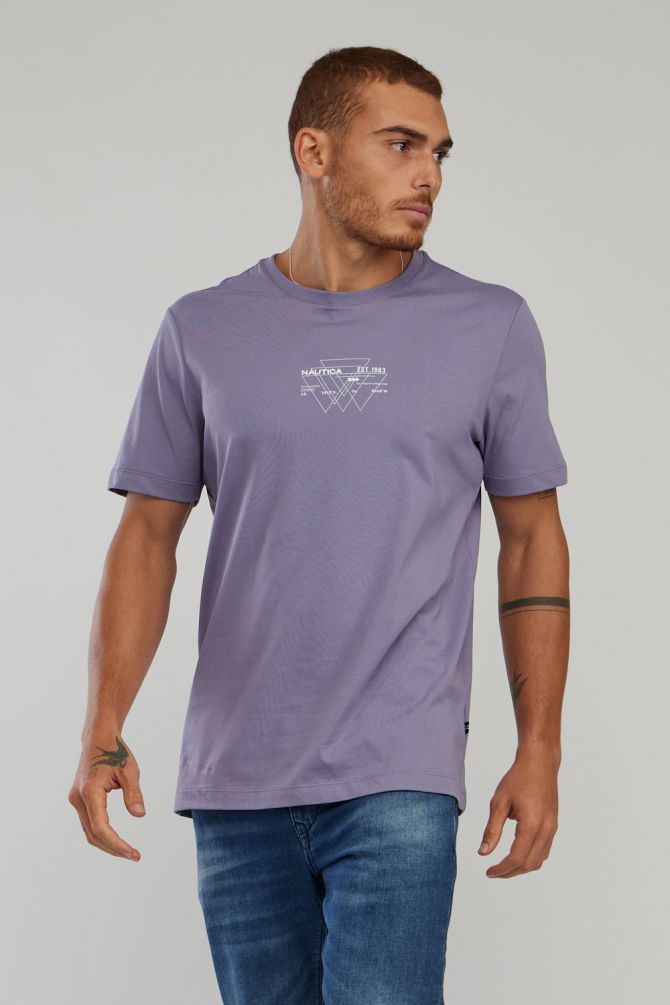 טי שירט עם הדפס Nautica ושרוולים קצרים לגברים