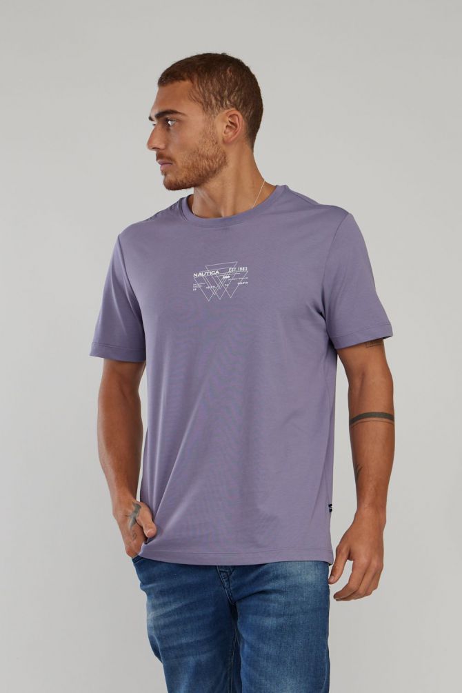 טי שירט עם הדפס Nautica ושרוולים קצרים לגברים