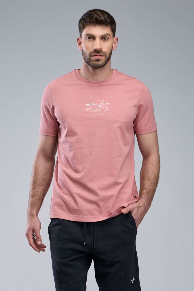 טי שירט עם הדפס Nautica ושרוולים קצרים לגברים