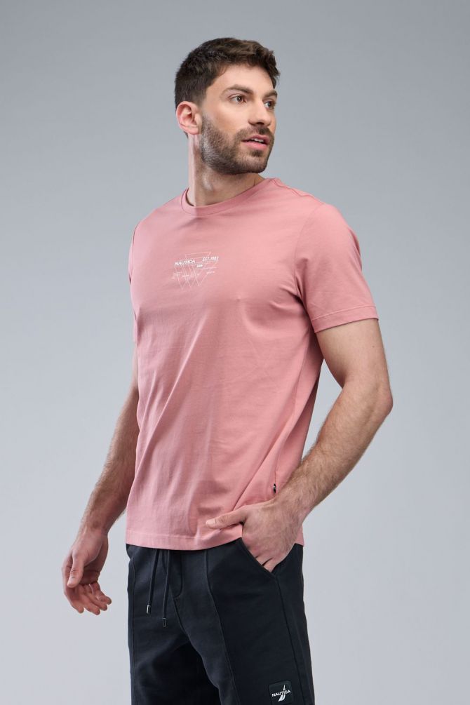 טי שירט עם הדפס Nautica ושרוולים קצרים לגברים