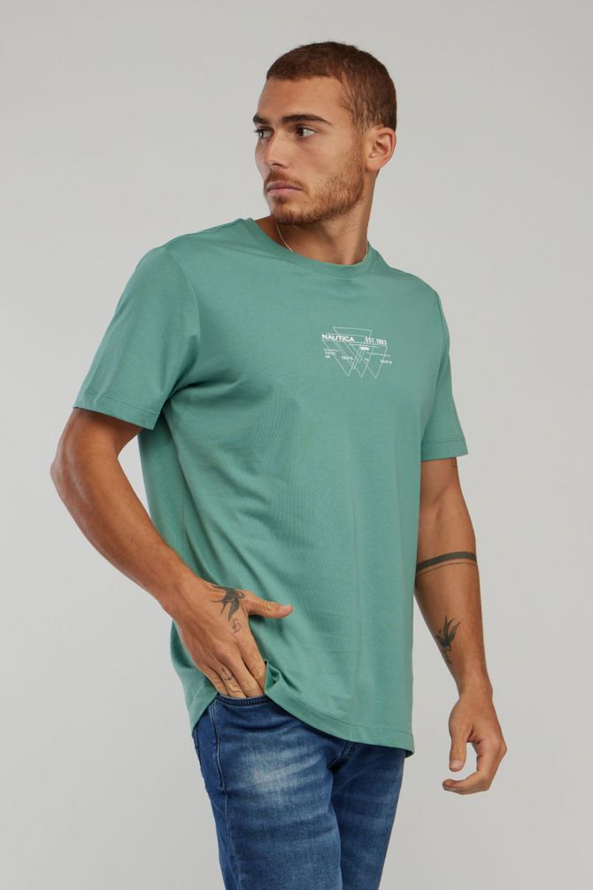 טי שירט עם הדפס Nautica ושרוולים קצרים לגברים