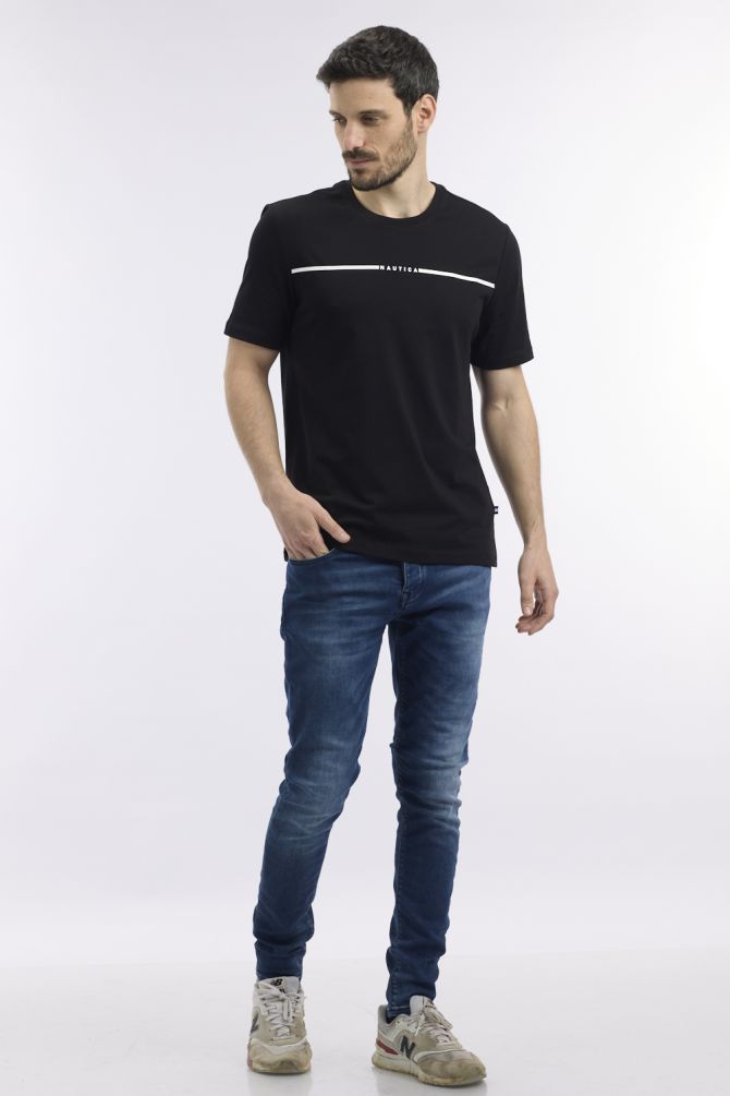 חולצה טי שירט קצרה בעיצוב פס בחזית