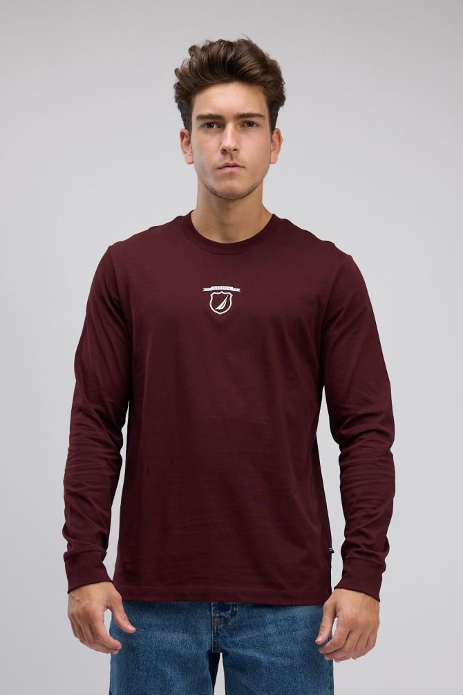 טי שירט ארוכה עם לוגו Nautica רקום לגברים