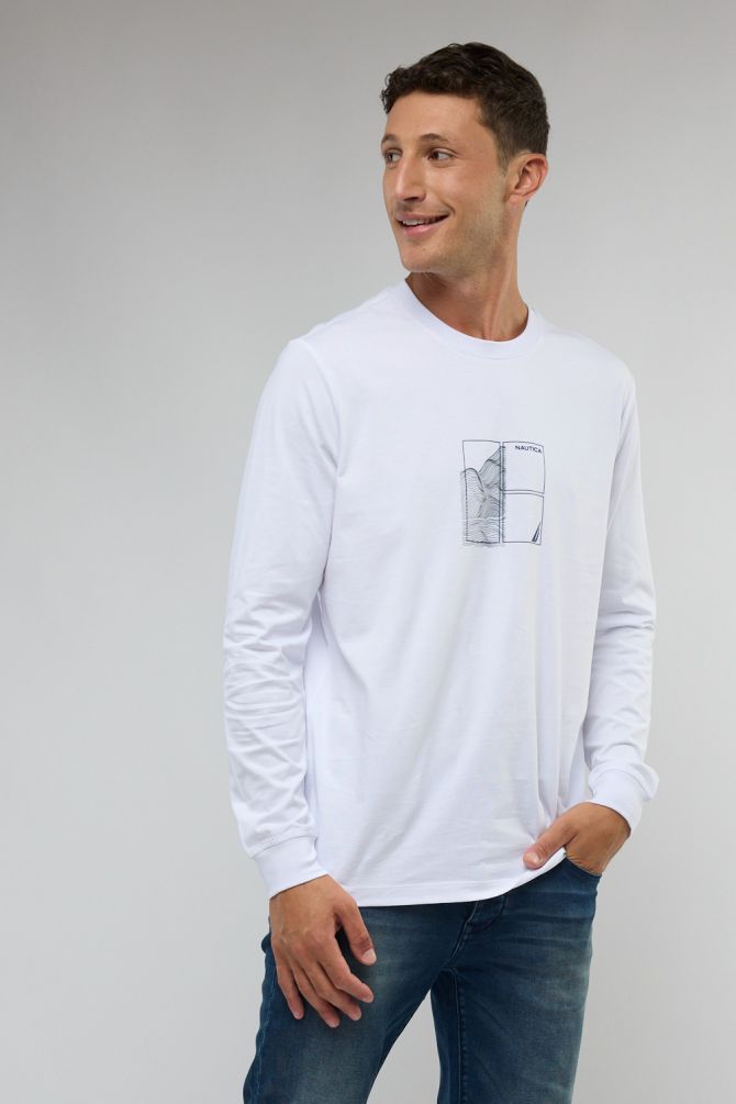 טי שירט שרוול ארוך עם הדפס לגברים