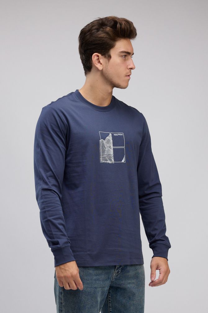 טי שירט שרוול ארוך עם הדפס לגברים