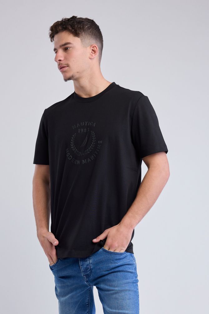 טי שירט עם שרוולים קצרים וכיתוב Nautica תלת ממדי לגברים