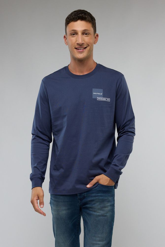 טי שירט שרוול ארוך עם הדפס לגברים