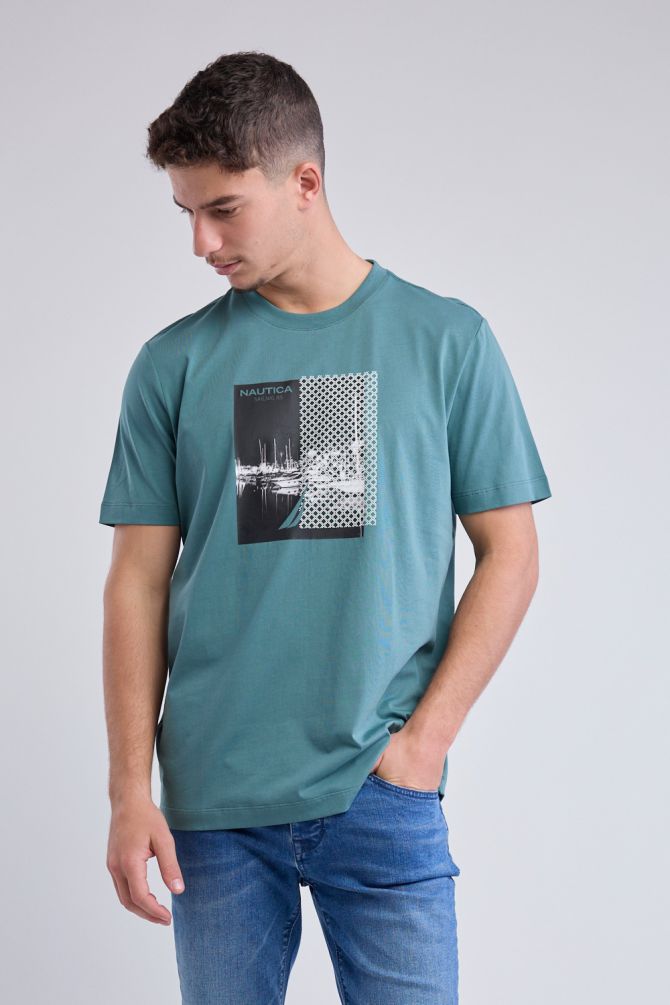 טי שירט קצרה עם הדפס Nautica גדול לגברים