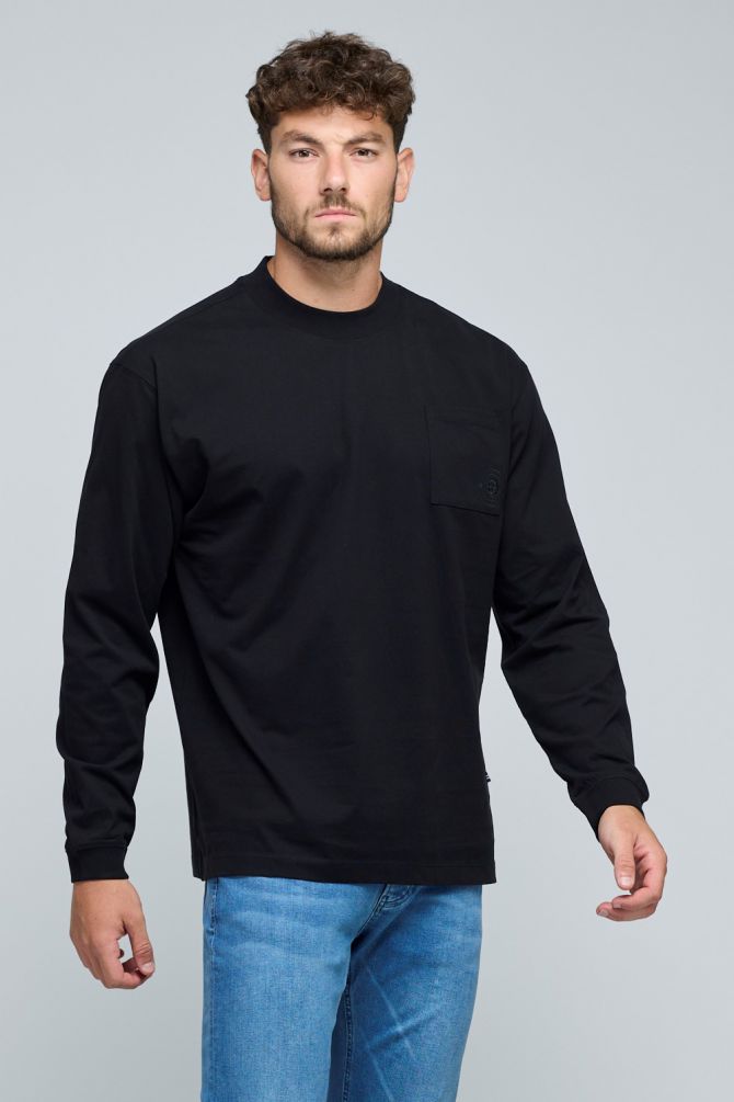 טי שירט ארוכה לגברים עם צווארון עם כיס קדמי