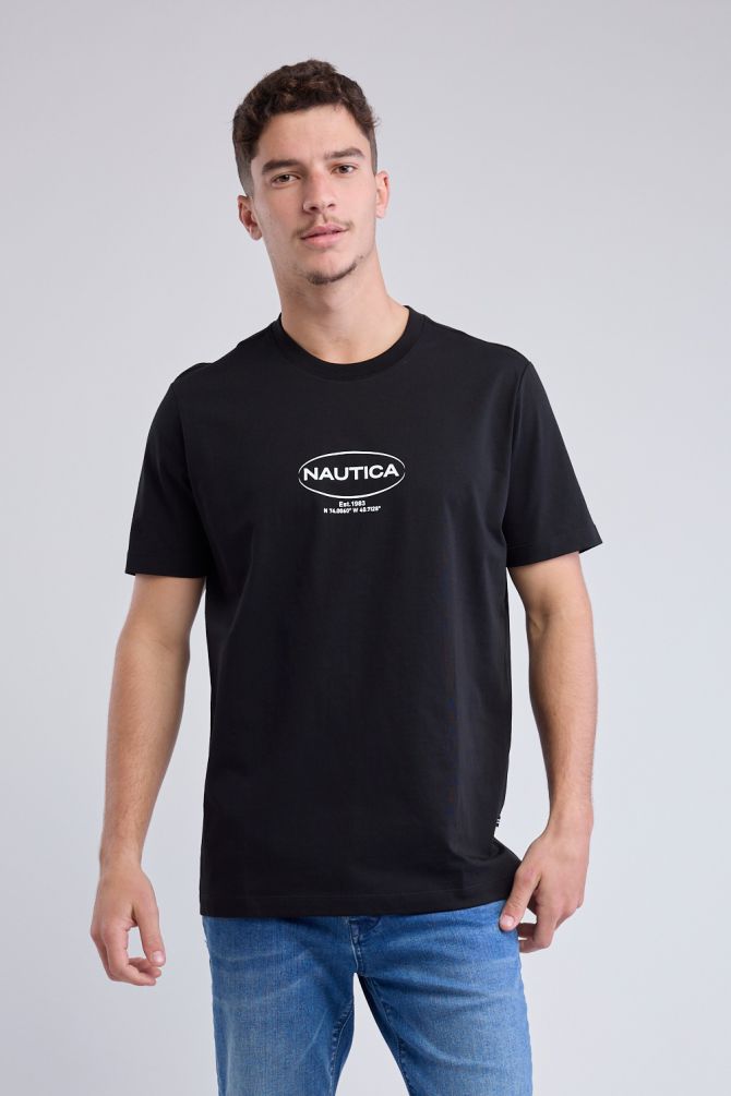 טי שירט קצרה עם הדפס Nautica בחזה לגברים
