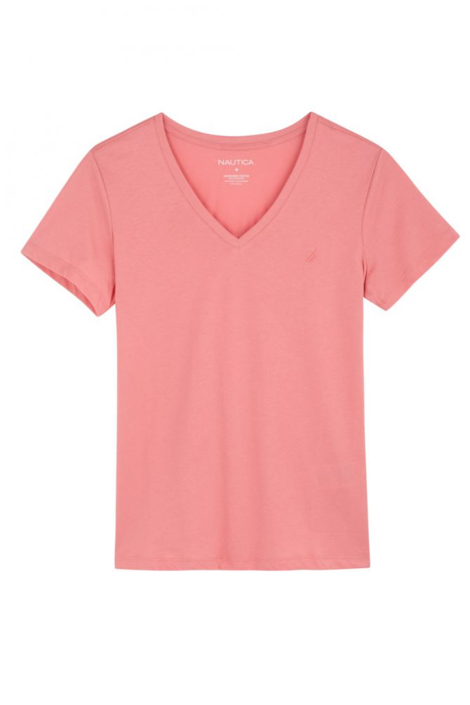 טי שירט עם צווארון V ולוגו Nautica לנשים