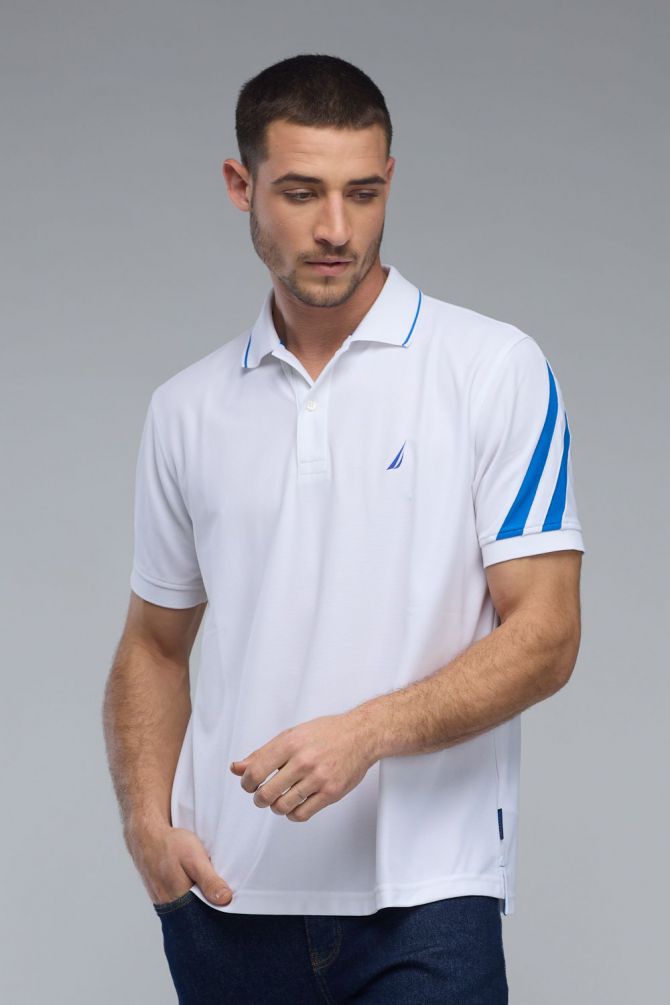 חולצת פולו Nautica לגברים בשילוב 2 צבעים עם לוגו