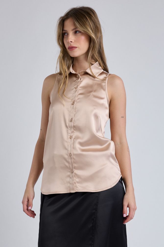 חולצת סאטן מכופתרת עם לוגו Nautica לנשים