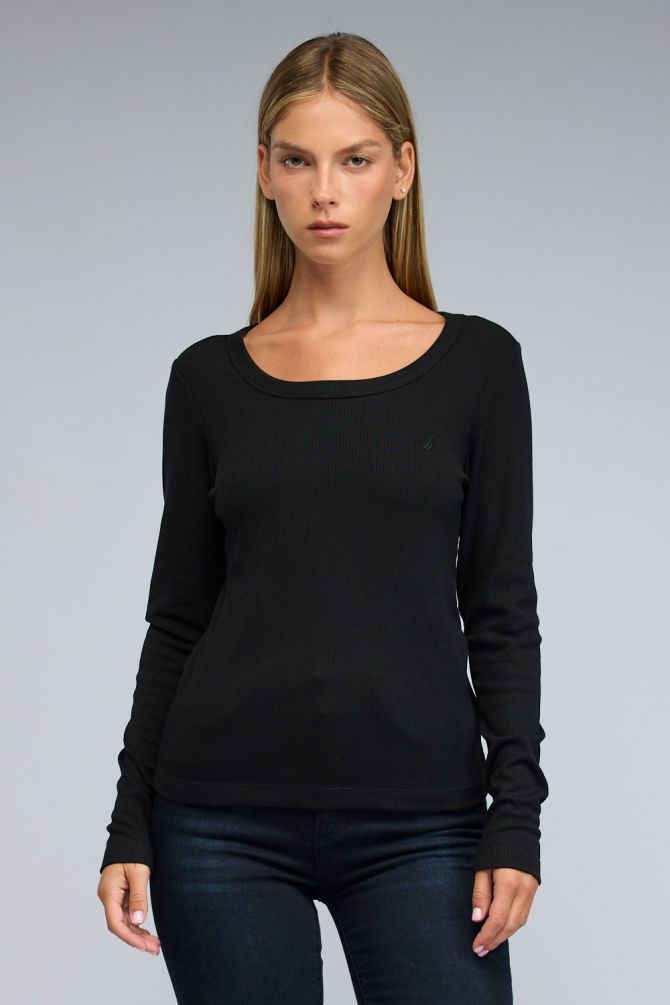 טי שירט Nautica ארוכה לנשים מבד ריב