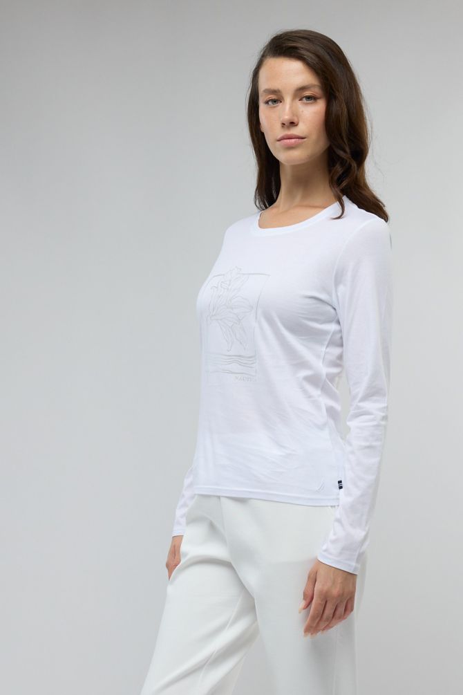 טי שירט עם צווארון עגול והדפס לנשים