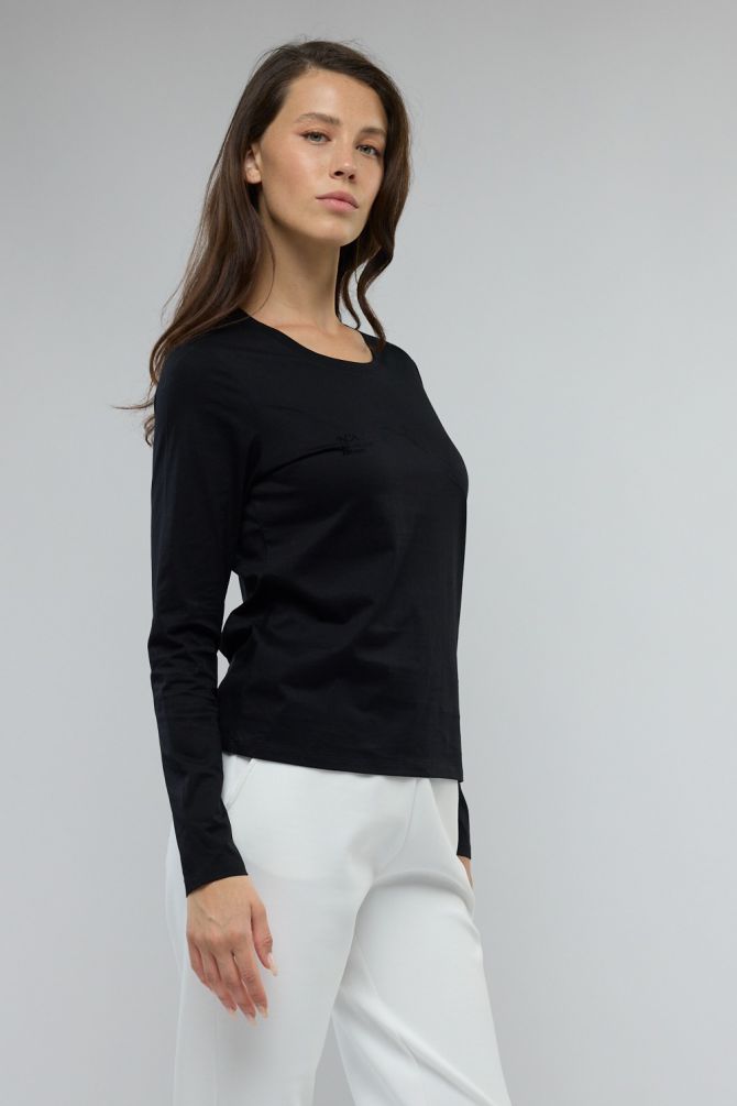 טי שירט בייסיק עם צווארון עגול לנשים