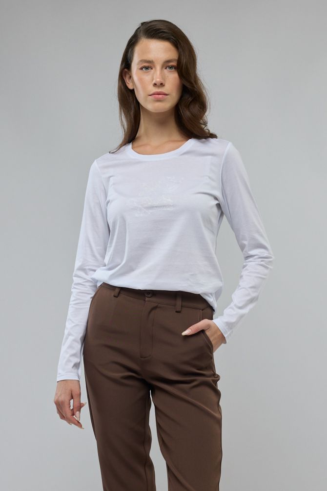 טי שירט בייסיק עם צווארון עגול והדפס לנשים