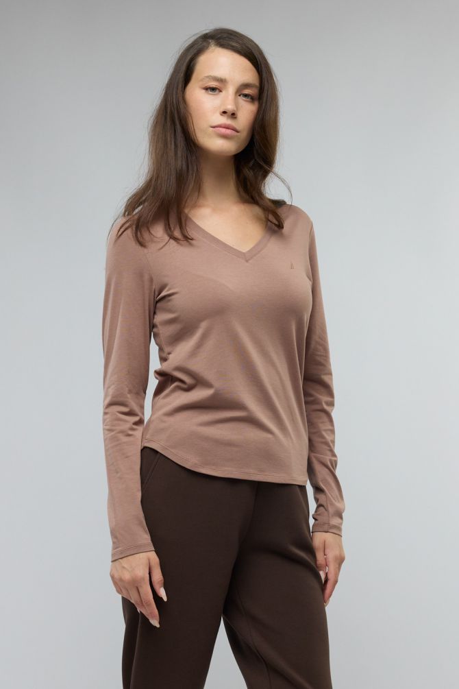 טי שירט בייסיק עם צווארון V ולוגו Nautica לנשים