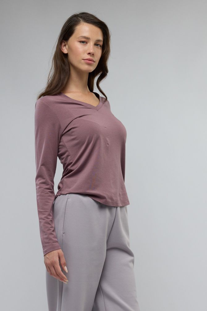 טי שירט בייסיק עם צווארון V ולוגו Nautica לנשים