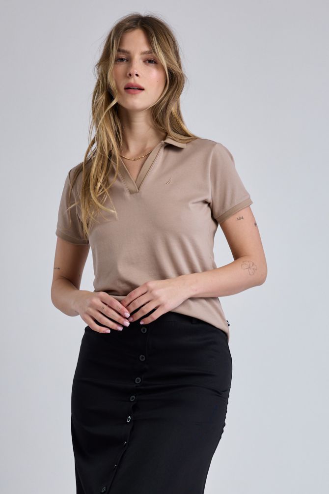 חולצת פולו Nautica קצרה עם לוגו רקום לנשים