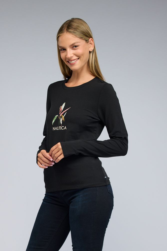 טי שירט ארוכה עם הדפס Nautica לנשים