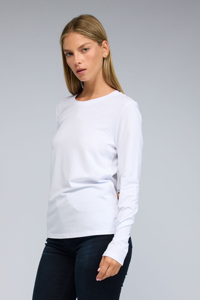 טי שירט Nautica ארוכה לנשים עם לוגו רקום