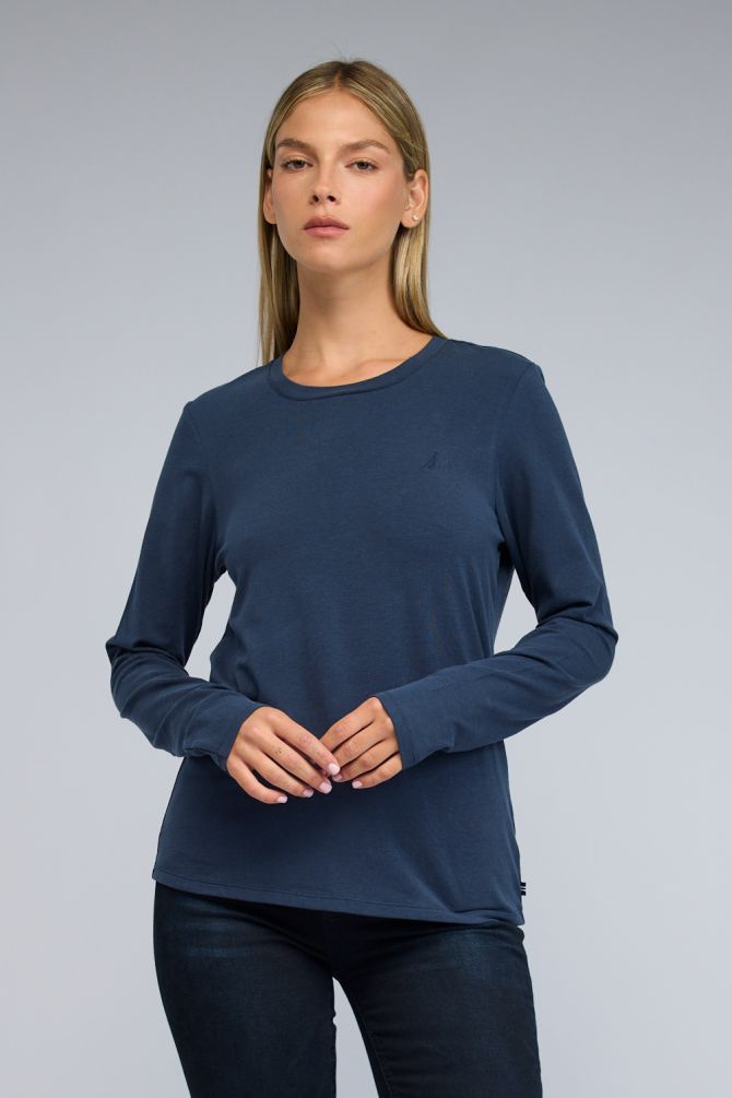 טי שירט Nautica ארוכה לנשים עם לוגו רקום