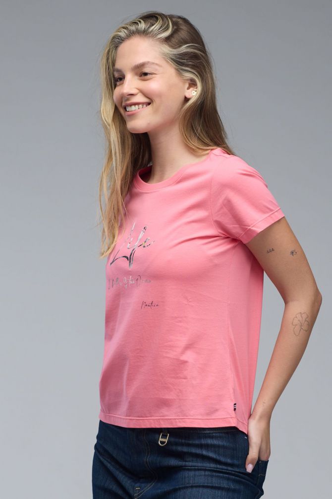 טי שירט עם שרוולים קצרים והדפס Nautica לנשים