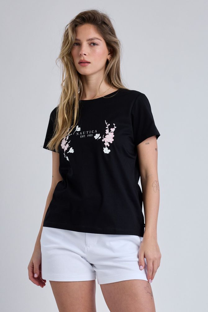 טי שירט Nautica קצרה עם הדפס פרחוני לנשים