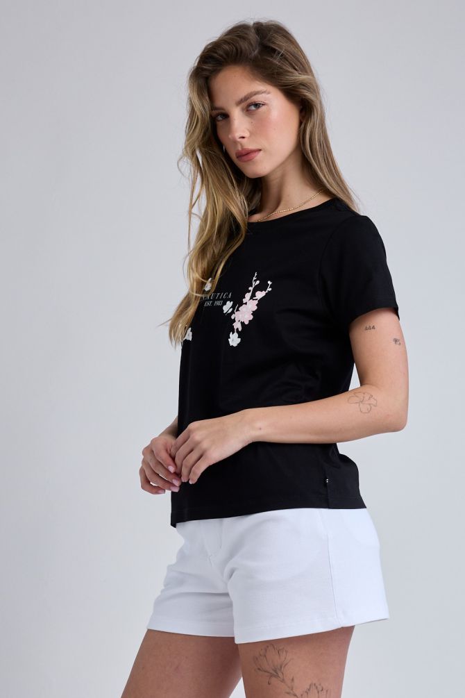 טי שירט Nautica קצרה עם הדפס פרחוני לנשים