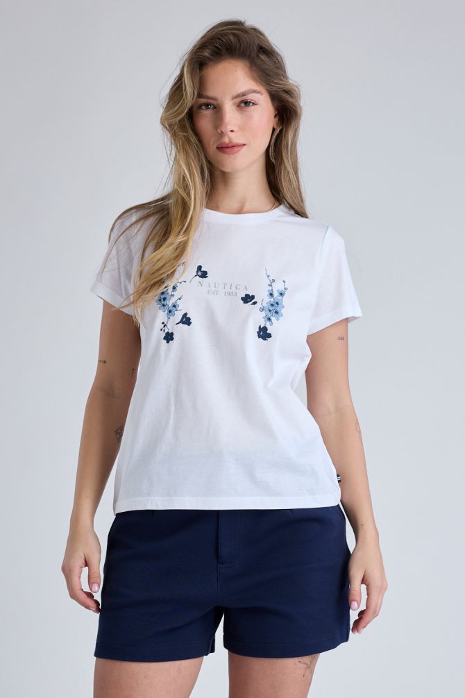 טי שירט Nautica קצרה עם הדפס פרחוני לנשים