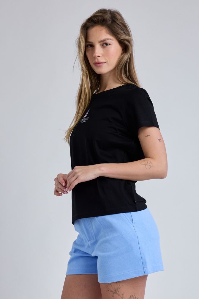 טי שירט Nautica קצרה עם הדפס מפרשית לנשים