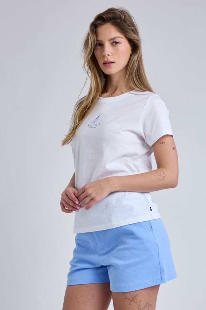 טי שירט Nautica קצרה עם הדפס מפרשית לנשים