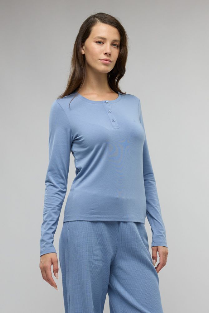 חולצת פולו Nautica ללא צווארון ושרוול ארוך לנשים