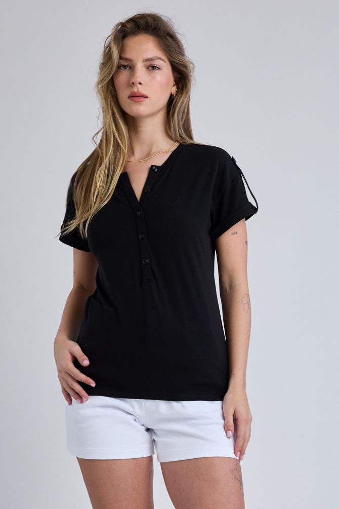 חולצת פולו Nautica קצרה עם כותפות לנשים