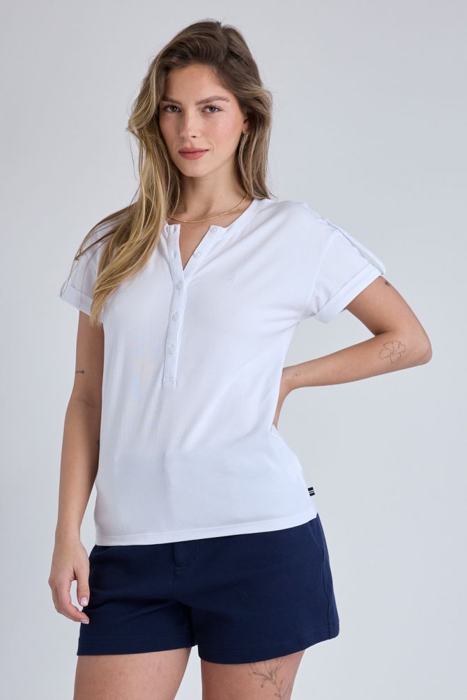 חולצת פולו Nautica קצרה עם כותפות לנשים