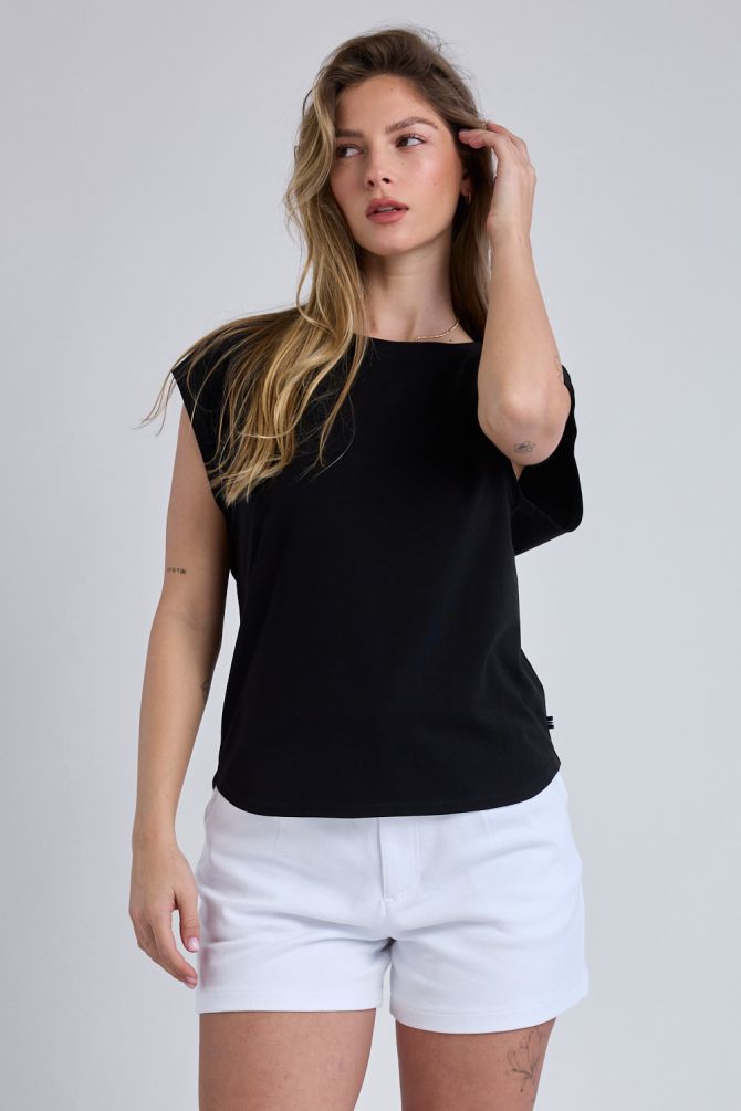 טי שירט עם שרוולי קאפ ולוגו Nautica לנשים