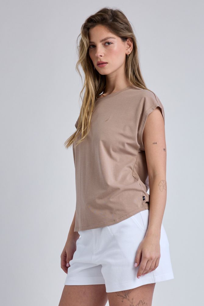 טי שירט עם שרוולי קאפ ולוגו Nautica לנשים