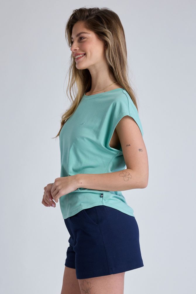 טי שירט עם שרוולי קאפ ולוגו Nautica לנשים