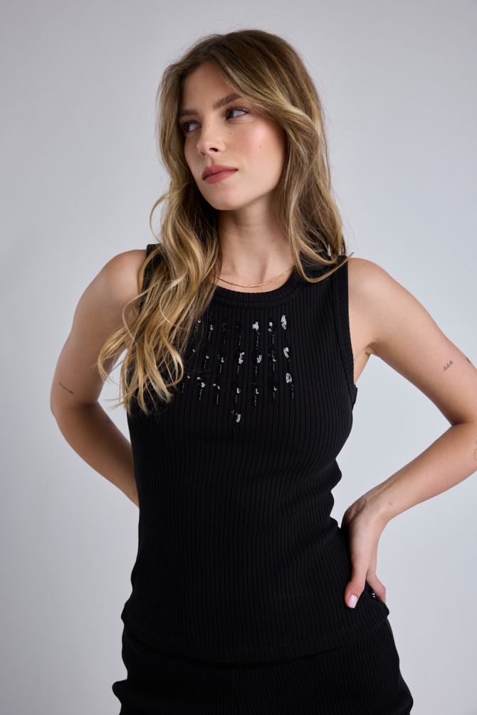 גופיית Nautica מבד ריב עם פאייטים לנשים