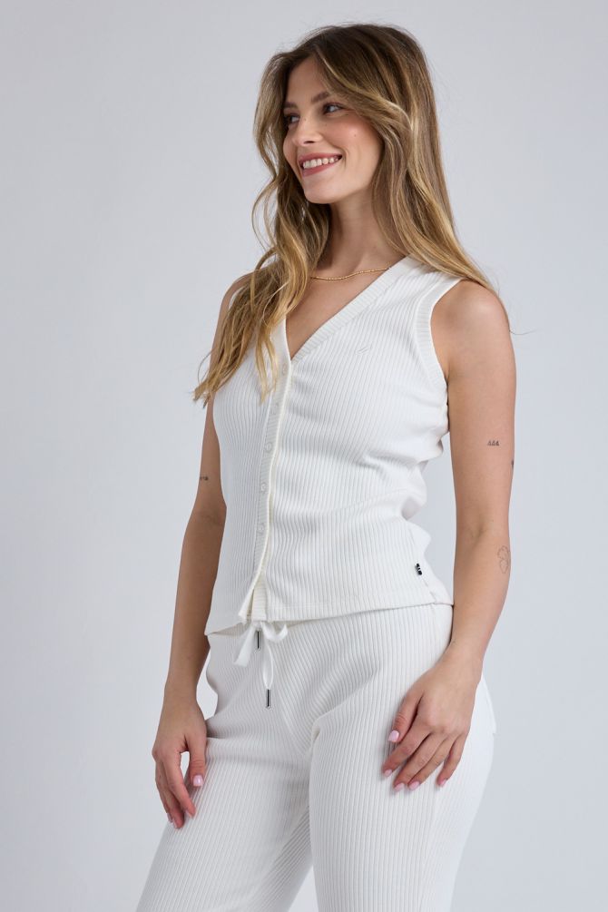 גופיית Nautica מבד ריב עם כפתורים לנשים