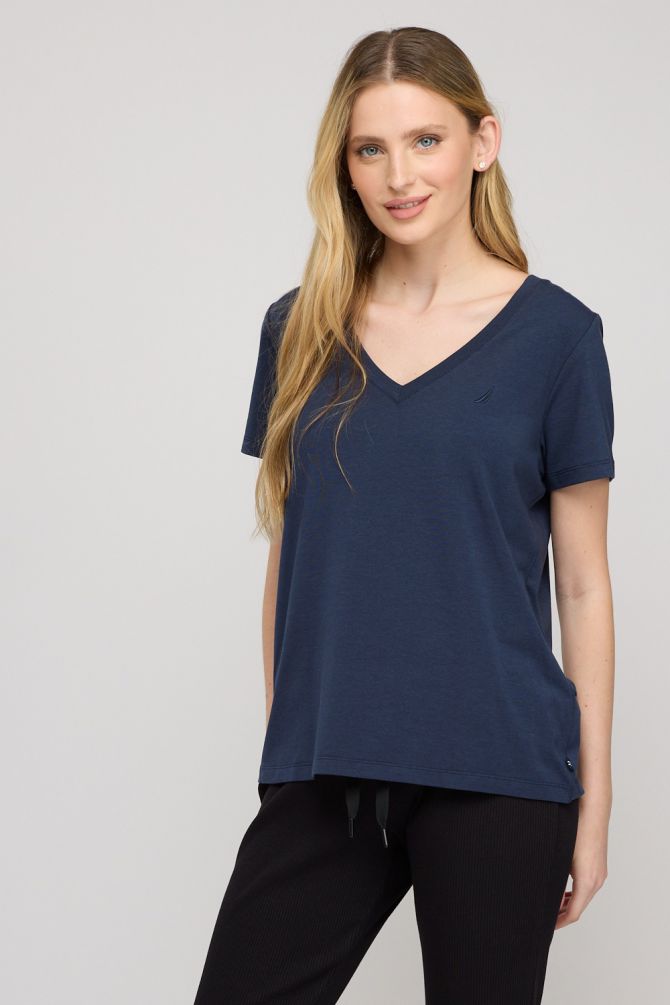חולצת טי-שירט V קצרה לנשים