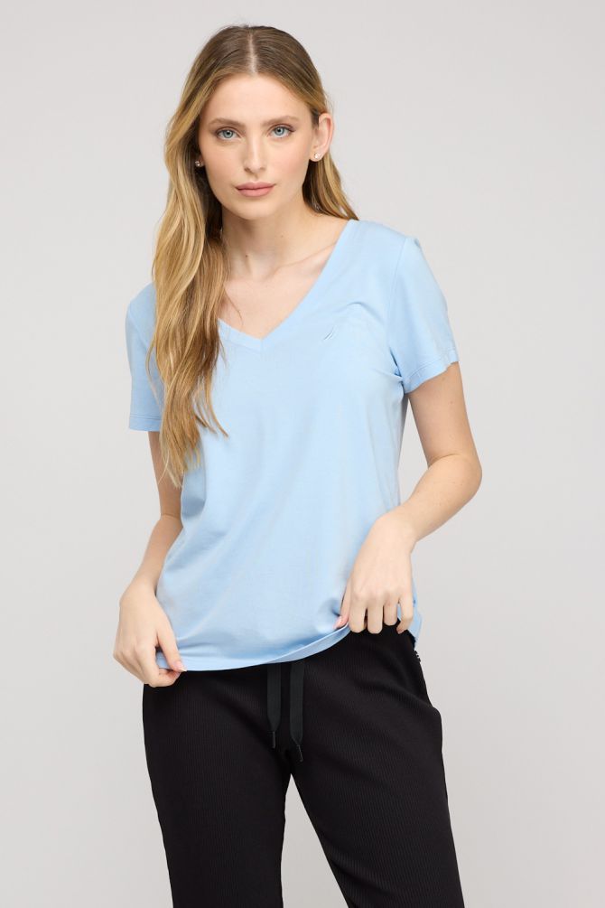 חולצת טי-שירט V קצרה לנשים