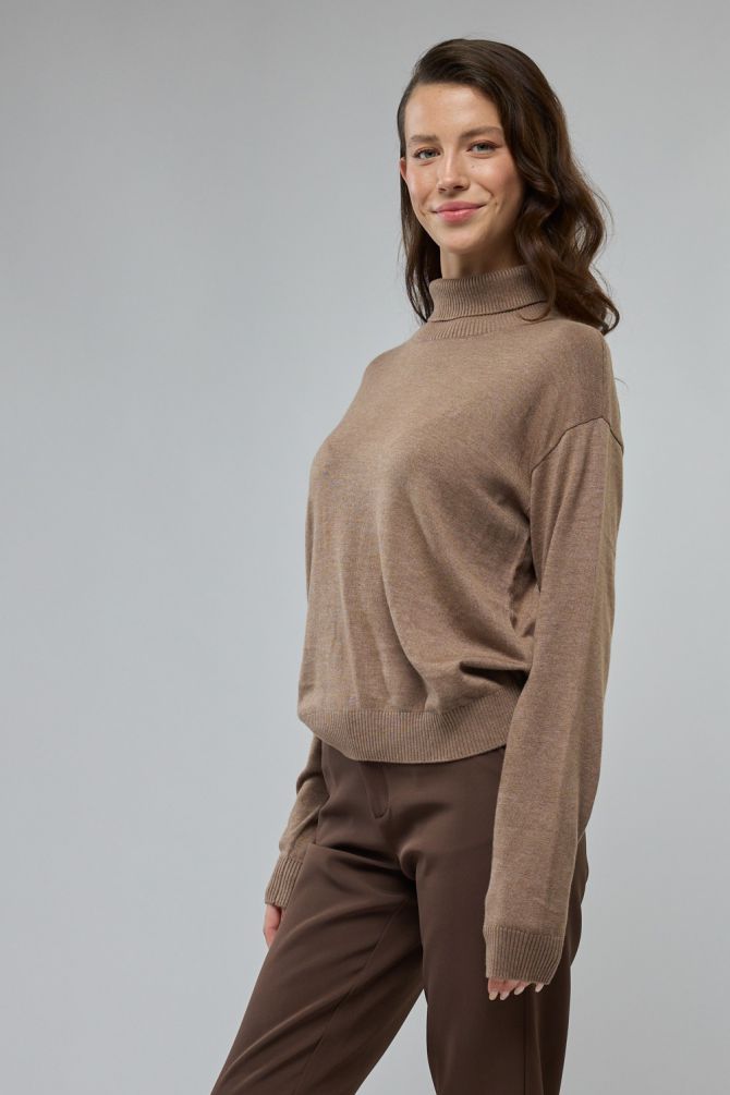 סריג צווארון גולף ולוגו רקום לנשים