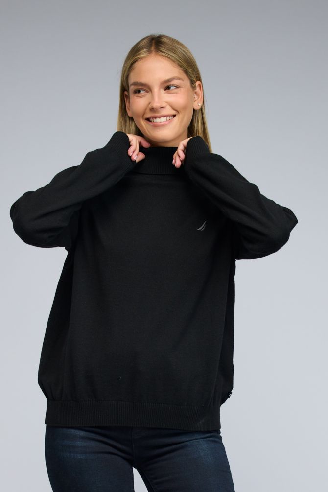 סריג עם צווארון גולף ולוגו רקום לנשים