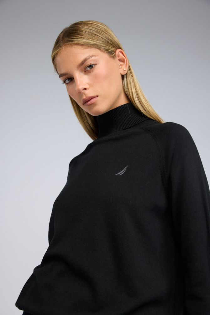 סריג עם צווארון גולף ולוגו רקום לנשים