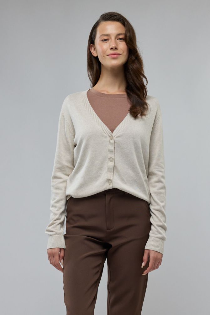 סריג קרדיגן עם כפתורים צווארון V עמוק ולוגו רקום לנשים