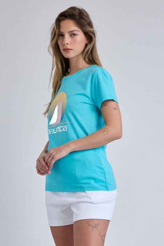 טי שירט קצרה עם הדפס Nautica לנשים