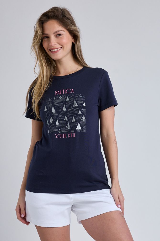 טי שירט עם הדפס Nautica לנשים